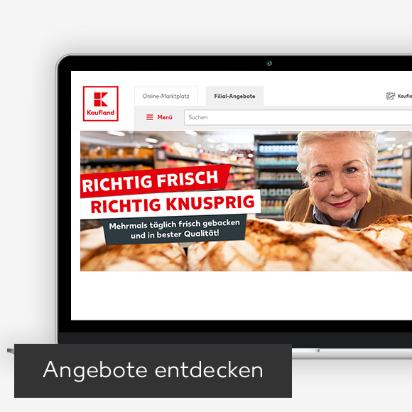 Abbildung: Laptop zeigt Kaufland-Webseite; Button: Angebote entdecken