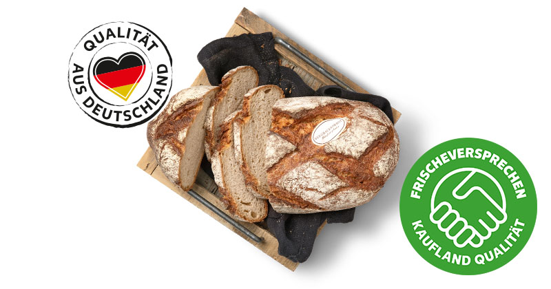 Bergbauernbrot; Logo: Qualität aus Deutschland; Logo: Frischeversprechen Kaufland Qualität