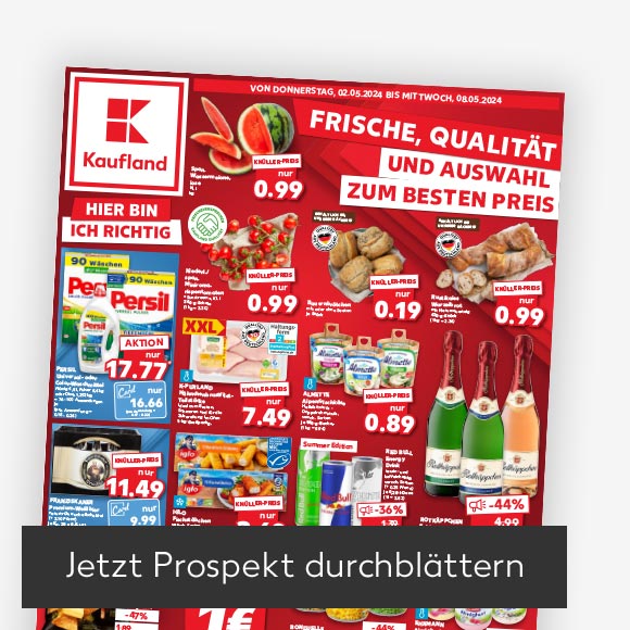 Abbildung: Titelbild Kaufland-Prospekt; Button: Jetzt Prospekt durchblättern