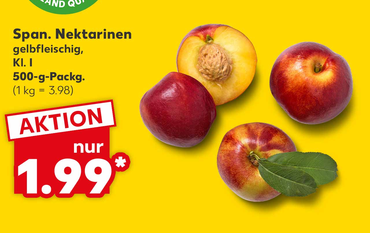 Span. Nektarinen, gelbfleischig, Kl. I, 500-g-Packg. für 1.99 Euro* (1 kg = 3.98)