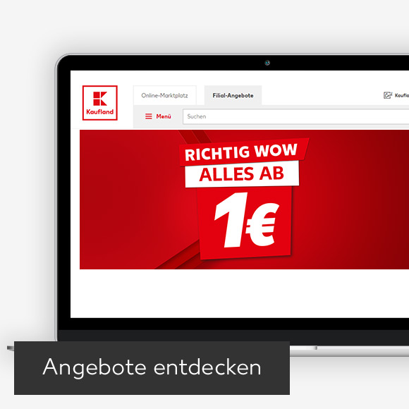 Abbildung: Laptop zeigt Kaufland-Webseite; Button: Angebote entdecken