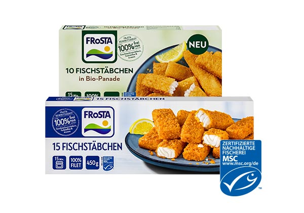 Frosta Fischstäbchen, versch. Sorten; Logo: Msc-zertifizierte nachhaltige Fischerei