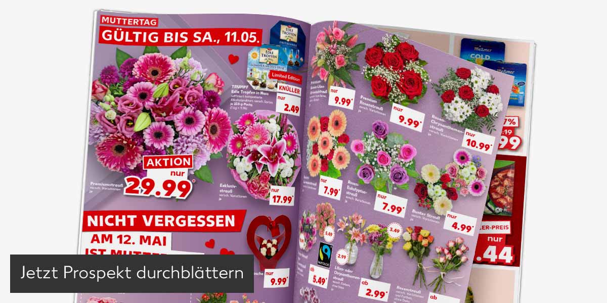 Abbildung: Prospekt wird durchgeblättert; Button: Jetzt Prospekt durchblättern