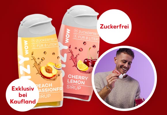 Juizy Wow Getränkesirup, versch. Sorten; Abbildung: Influencer Julienco; Störer: Zuckerfrei; Störer: Exklusiv bei Kaufland