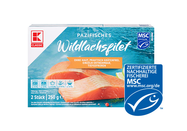 K-Classic Pazifisches Wildlachsfilet; Logo: Msc-zertifizierte nachhaltige Fischerei