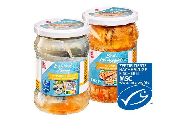K-Classic Heringsspezialitäten, versch. Sorten; Logo: Msc-zertifizierte nachhaltige Fischerei