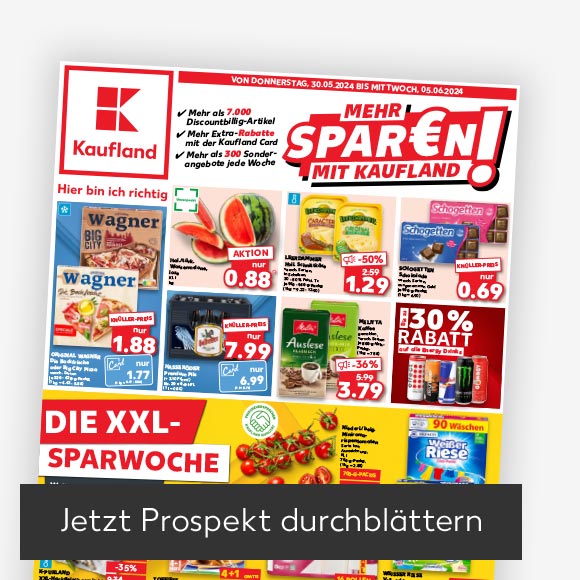 Abbildung: Titelbild Kaufland-Prospekt; Button: Jetzt Prospekt durchblättern