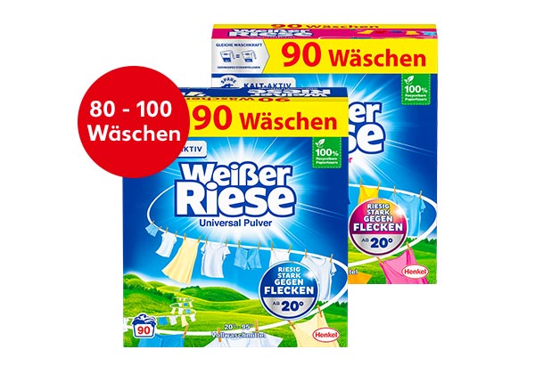 Weißer Riese Voll- oder Colorwaschmittel, versch. Sorten; Störer: 80 - 100 Wäschen
