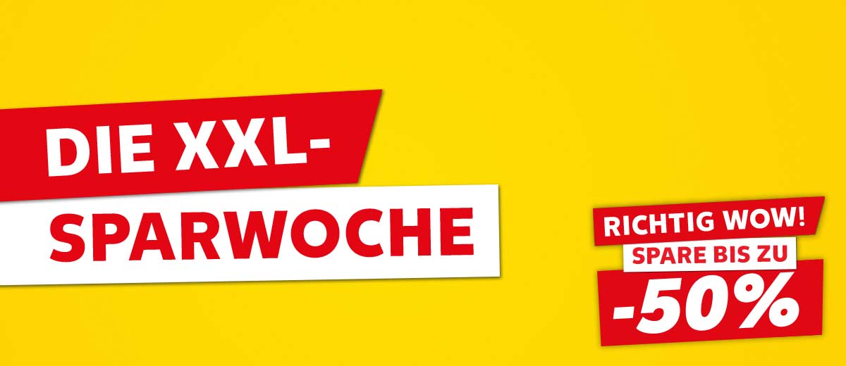 Schriftzug: Die extragroße Sparwoche; Störer: Richtig wow, spare bis zu -50%