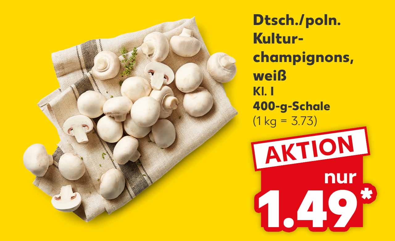 Dtsch./poln. Kulturchampignons, weiß, Kl. I, 400-g-Schale für 1.49 Euro* (1 kg = 3.73)