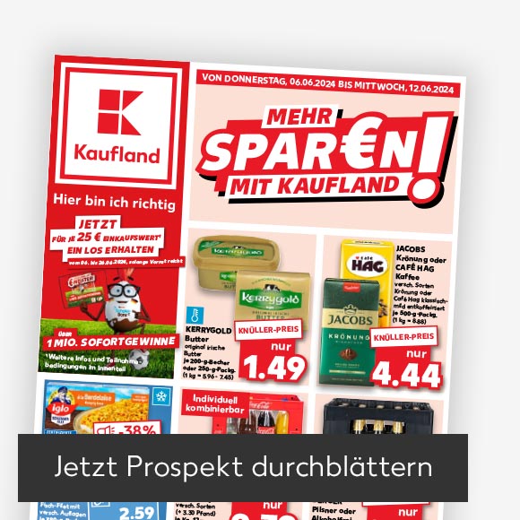 Abbildung: Titelbild Kaufland-Prospekt; Button: Jetzt Prospekt durchblättern