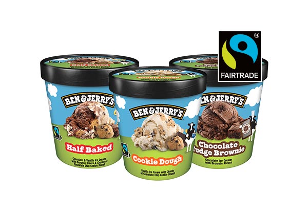 Ben & Jerry's Eis, versch. Sorten; Logo: Fairtrade