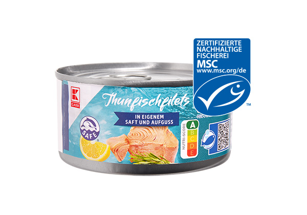 K-Classic Thunfischfilets; Logo: Msc-zertifizierte nachhaltige Fischerei