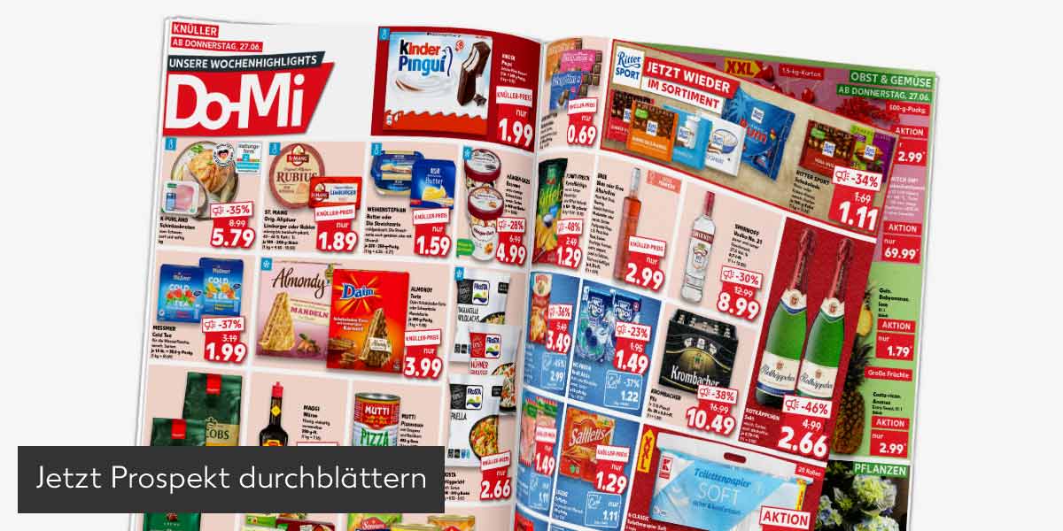 Abbildung: Prospekt wird durchgeblättert; Button: Jetzt Prospekt durchblättern