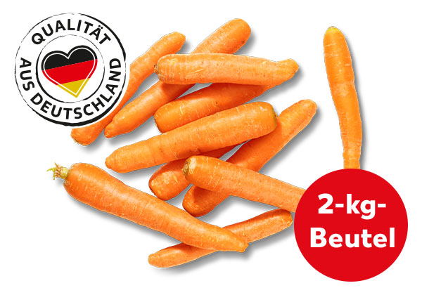 Dtsch. Möhren; Logo: Qualität aus Deutschland; Störer: 2-kg-Beutel