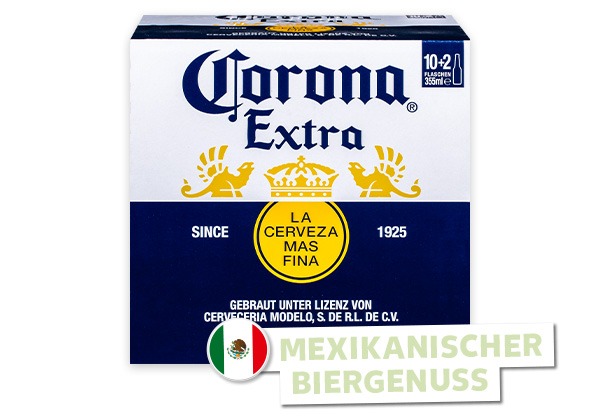 Corona Extra, Flagge: Mexiko; Schriftzug: Mexikanischer Biergenuss