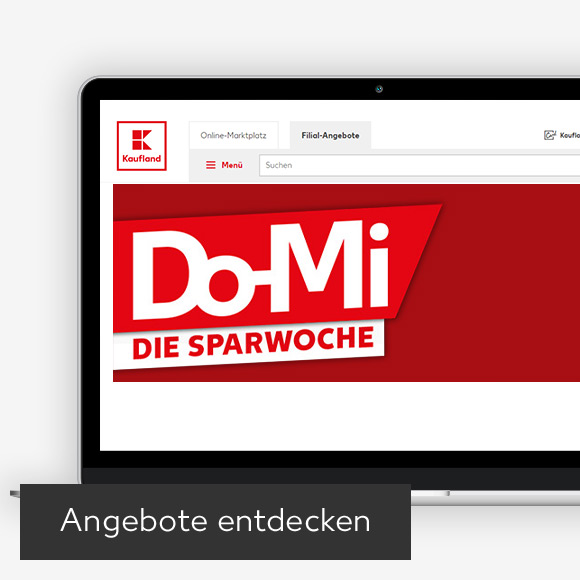 Abbildung: Laptop zeigt Kaufland-Webseite; Button: Angebote entdecken