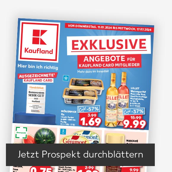 Abbildung: Titelbild Kaufland-Prospekt; Button: Jetzt Prospekt durchblättern