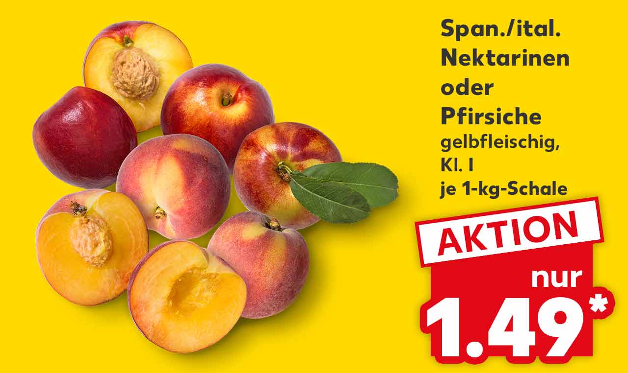 Span./ital. Nektarinen oder Pfirsiche, gelbfleischig, Kl. I, je 1-kg-Schale für 1.49 Euro*