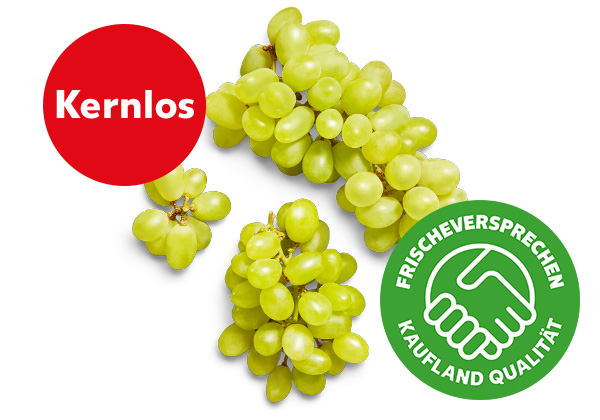 Ital./span. Tafeltrauben, hell; Störer: Kernlos; Logo: Frischeversprechen Kaufland Qualität