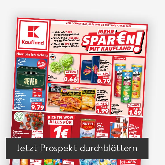 Abbildung: Titelbild Kaufland-Prospekt; Button: Jetzt Prospekt durchblättern