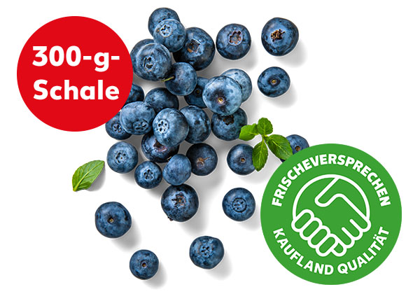 Dtsch./poln. Kulturheidelbeeren; Störer: 300-g-Schale; Logo: Frischeversprechen Kaufland Qualität