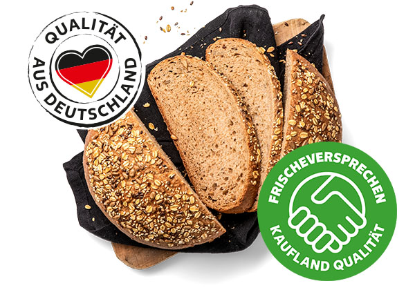 Dinkel-Vollkornbrot***; Logo: Qualität aus Deutschland; Logo: Frischeversprechen Kaufland Qualität