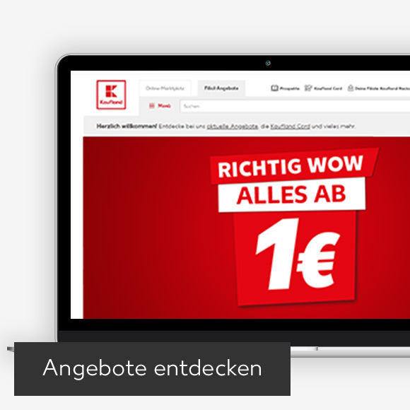 Abbildung: Laptop zeigt Kaufland-Webseite; Button: Angebote entdecken