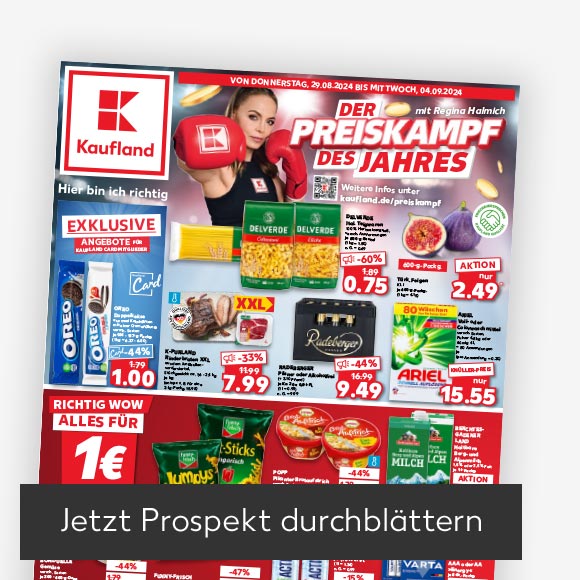 Abbildung: Titelbild Kaufland-Prospekt; Button: Jetzt Prospekt durchblättern