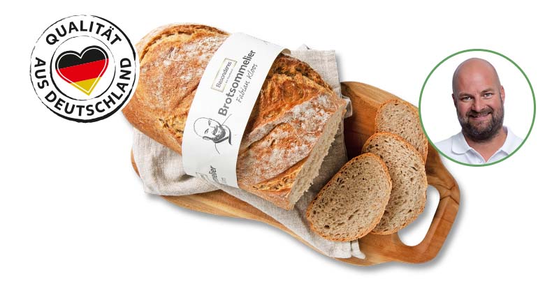 Brotsommelier Fabian Kloos Feinschmeckerkruste***; Logo: Qualität aus Deutschland, Abbildung: Brotsommelier Fabian Kloos