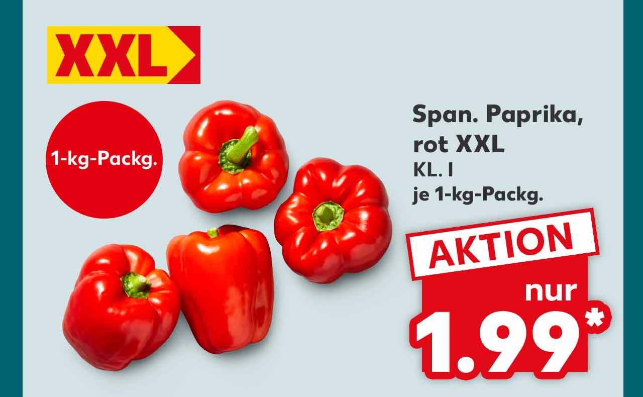 Span. Paprika, rot, Kl. I, je 1-kg-Packg. für 1.99 Euro*; Störer: 1-kg-Packg.