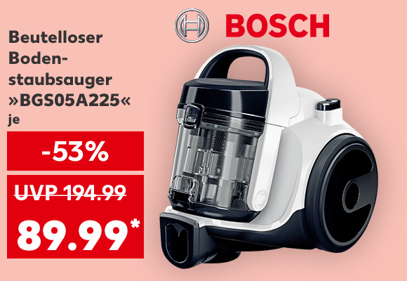 Logo: Bosch; Bosch Beutelloser Bodenstaubsauger »BGS05A225«, je für 89.99 Euro* (UVP = 194.99 Euro)
