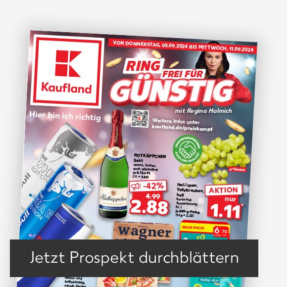 Abbildung: Titelbild Kaufland-Prospekt; Button: Jetzt Prospekt durchblättern