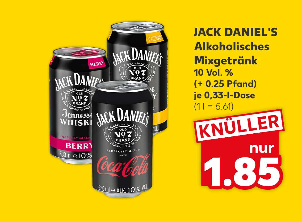 Jack Daniel's Alkoholisches Mixgetränk, versch. Sorten, 10 Vol. %, (+ 0.25 Pfand), je 0,33-l-Dose für 1.85 Euro (1 l = 5.61)