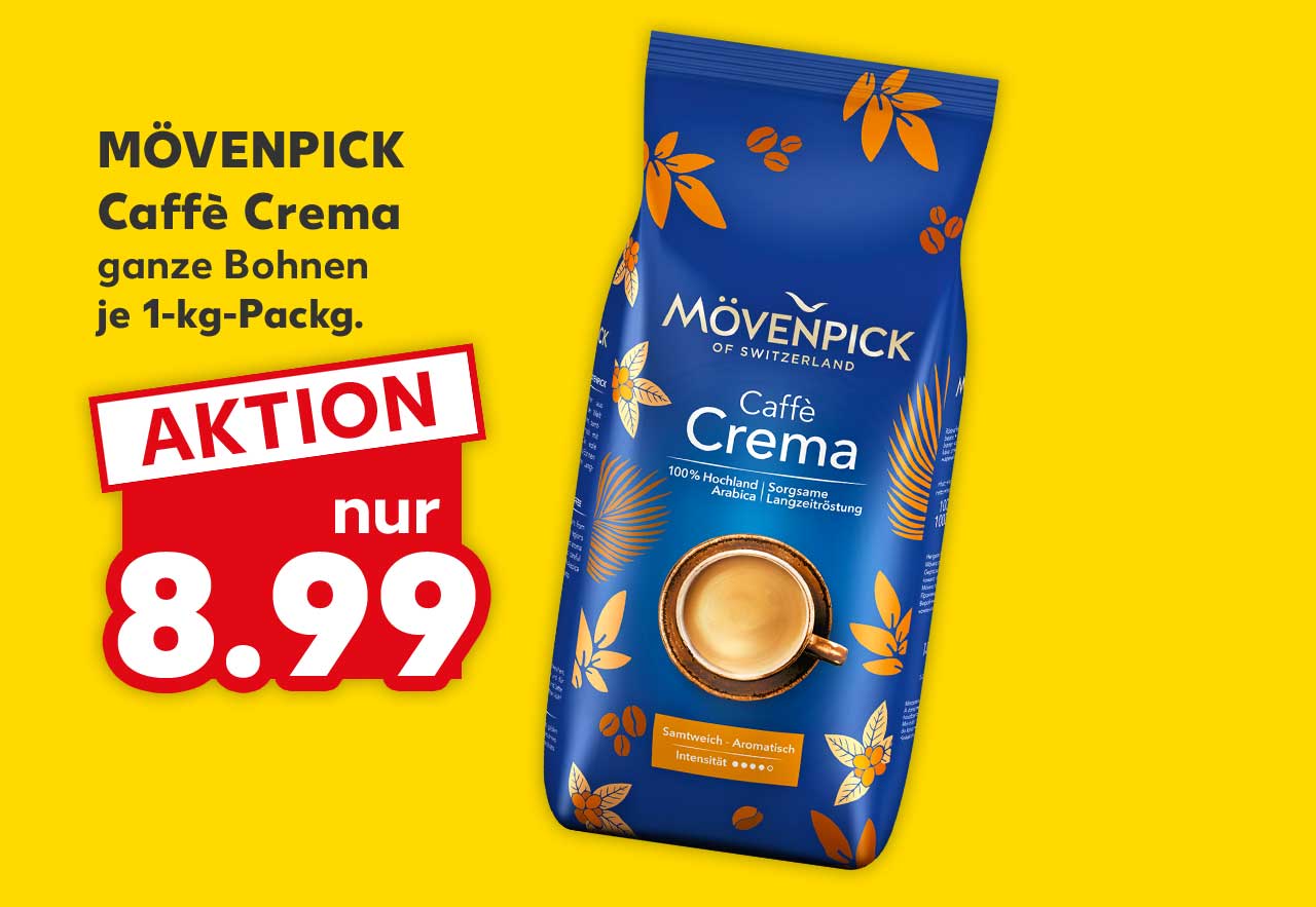 Mövenpick Caffè Crema, ganze Bohnen, je 1-kg-Packg. für 8.99 Euro