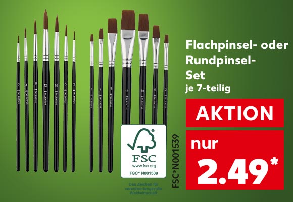 Flachpinsel- oder Rundpinsel-Set, je 7-teilig, für 2.49 Euro*; Logo: Fsc