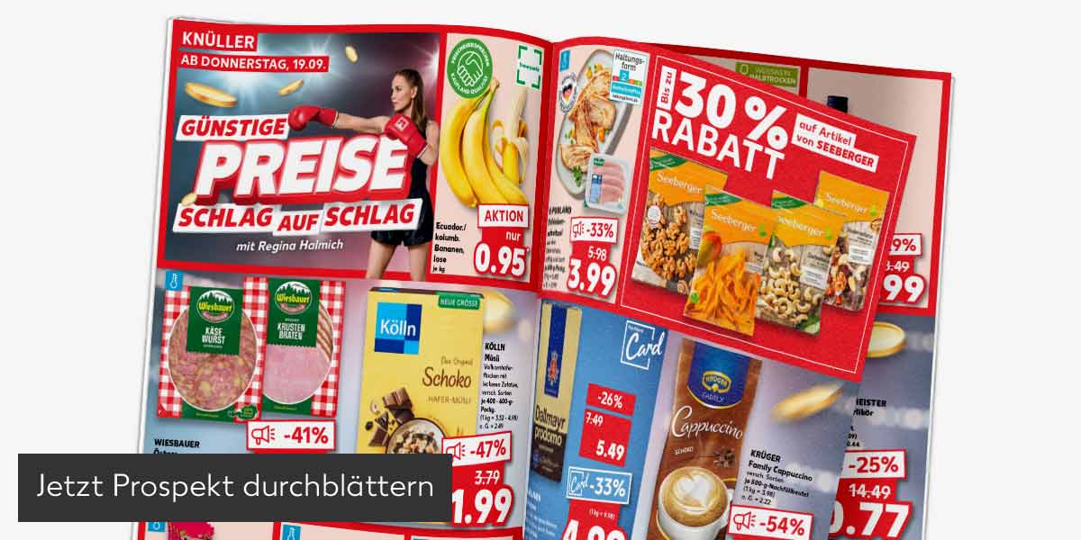 Abbildung: Prospekt wird durchgeblättert; Button: Jetzt Prospekt durchblättern