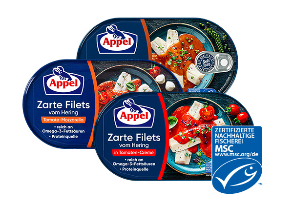 Appel Zarte Heringsfilets, versch. Sorten; Logo: Msc-zertifizierte nachhaltige Fischerei