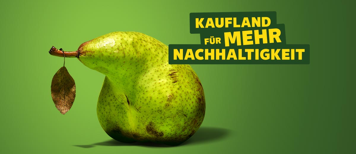 Schriftzug: Kaufland für mehr Nachhaltigkeit; Birne