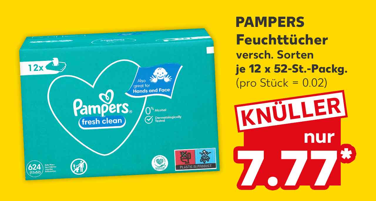 Pampers Feuchttücher, versch. Sorten, je 12 x 52-St.-Packg. für 7.77 Euro* (pro Stück = 0.02)