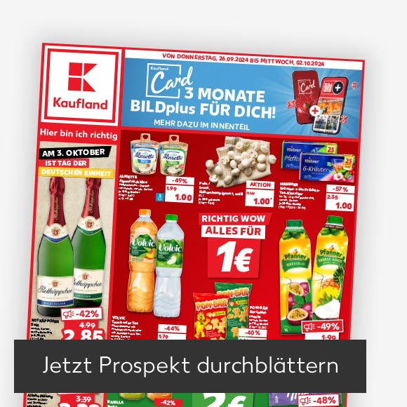 Abbildung: Titelbild Kaufland-Prospekt; Button: Jetzt Prospekt durchblättern