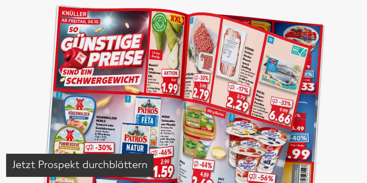 Abbildung: Prospekt wird durchgeblättert; Button: Jetzt Prospekt durchblättern