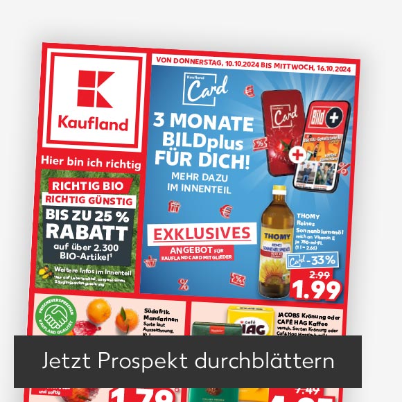 Abbildung: Titelbild Kaufland-Prospekt; Button: Jetzt Prospekt durchblättern