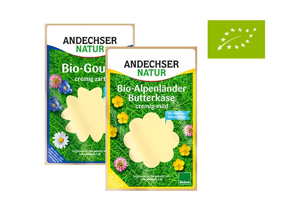 Andechser Natur Bioland oder Bio-Schnittkäse, versch. Sorten; Logo: Eu-Bio