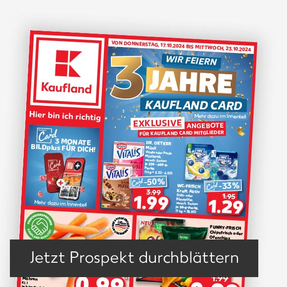 Abbildung: Titelbild Kaufland-Prospekt; Button: Jetzt Prospekt durchblättern