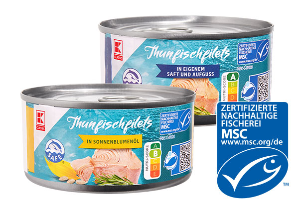 K-Classic Thunfischfilets, versch. Sorten; Logo: Msc-zertifizierte nachhaltige Fischerei