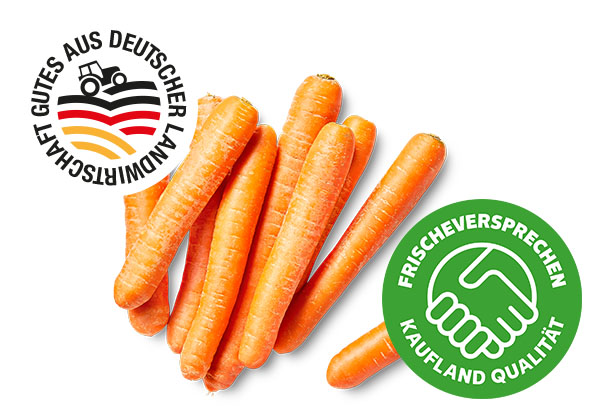 Dtsch. Möhren; Logo: Gutes aus deutscher Landwirtschaft; Logo: Frischeversprechen Kaufland Qualität