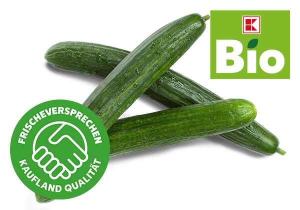 Span. Bio-Gurke; Logo: K-Bio; Logo: Frischeversprechen Kaufland Qualität