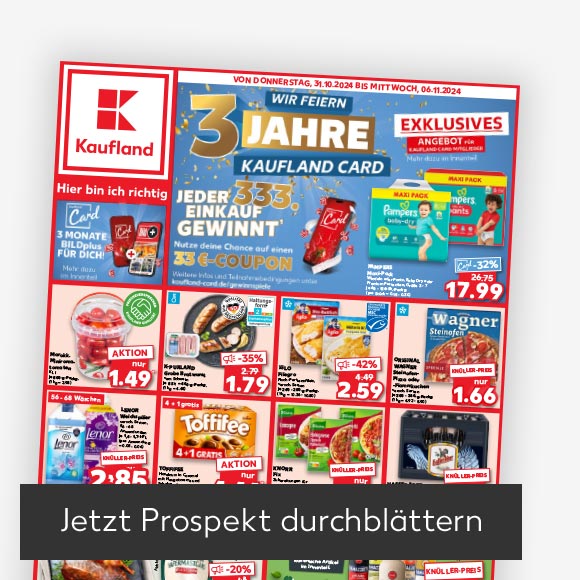 Abbildung: Titelbild Kaufland-Prospekt; Button: Jetzt Prospekt durchblättern