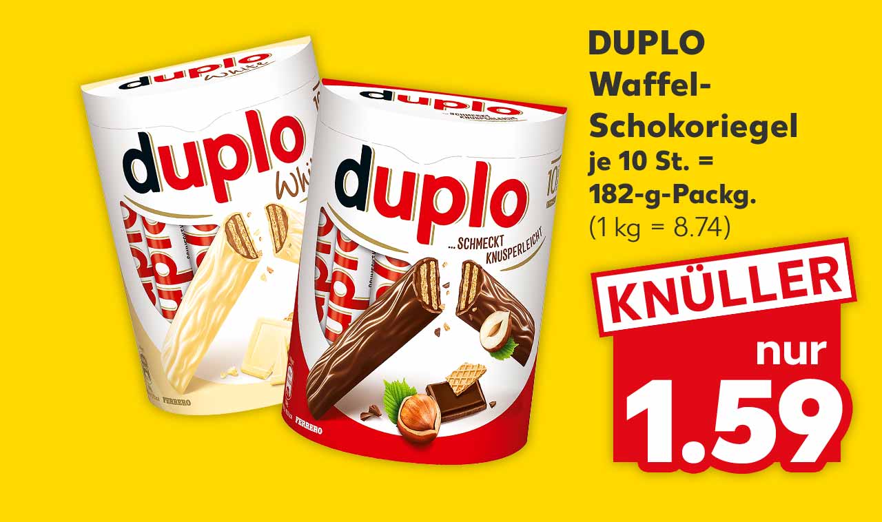 Duplo Waffel-Schokoriegel, versch. Sorten, je 10 St. = 182-g-Packg. für 1.59 Euro (1 kg = 8.74)